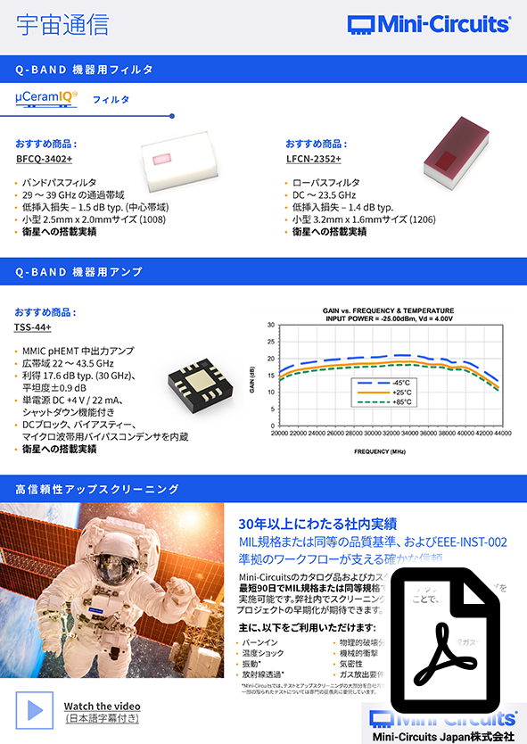 Mini-Circuits ワイヤレスジャパン 2026 宇宙用途のフライヤー PDF